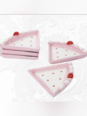 Cerra Coquette Pink Slice Cherry Cake Dessert Plates Set of 5 Decorative Plates